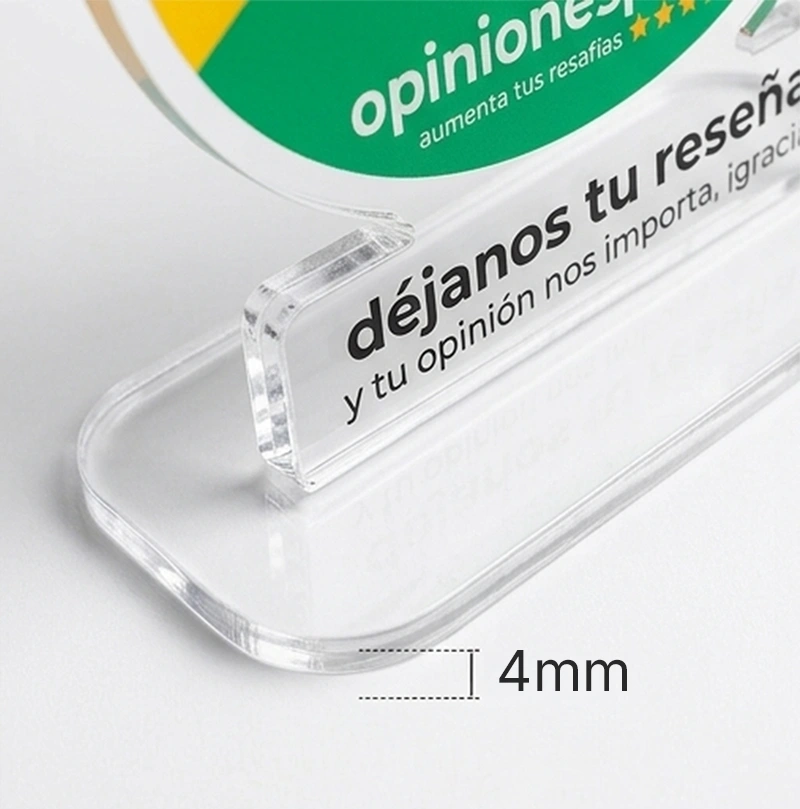 Plano de detalle de la base de metacrilato transparente de 4mm de grosor de un Expositor NFC para Reseñas en Google My Business de forma física. valoraciones y reseñas positivas.